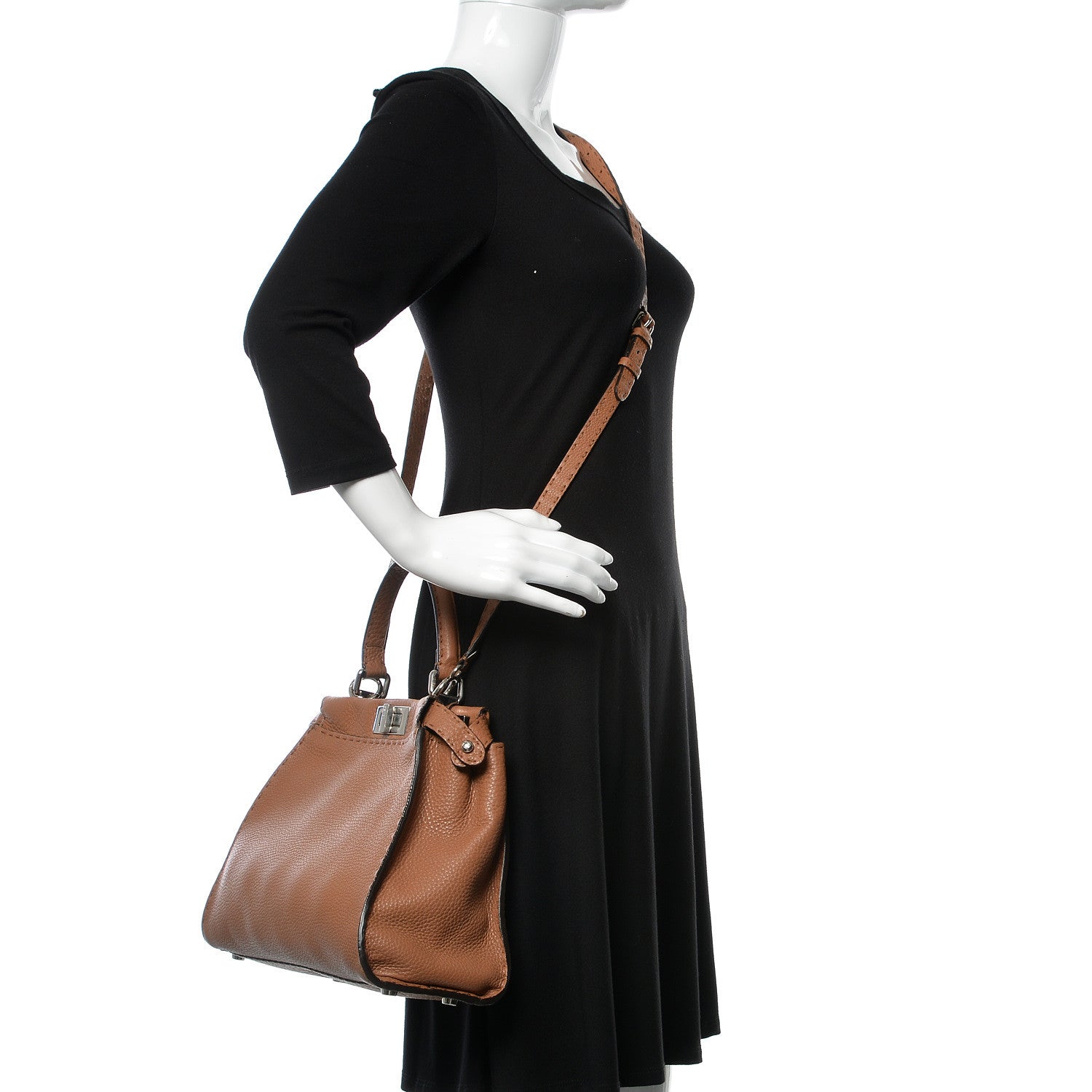 Fendi Cuoio Romano Selleria Bi-Color Medium Peekaboo Iconic Satchel Mou Deserto 2 of 15