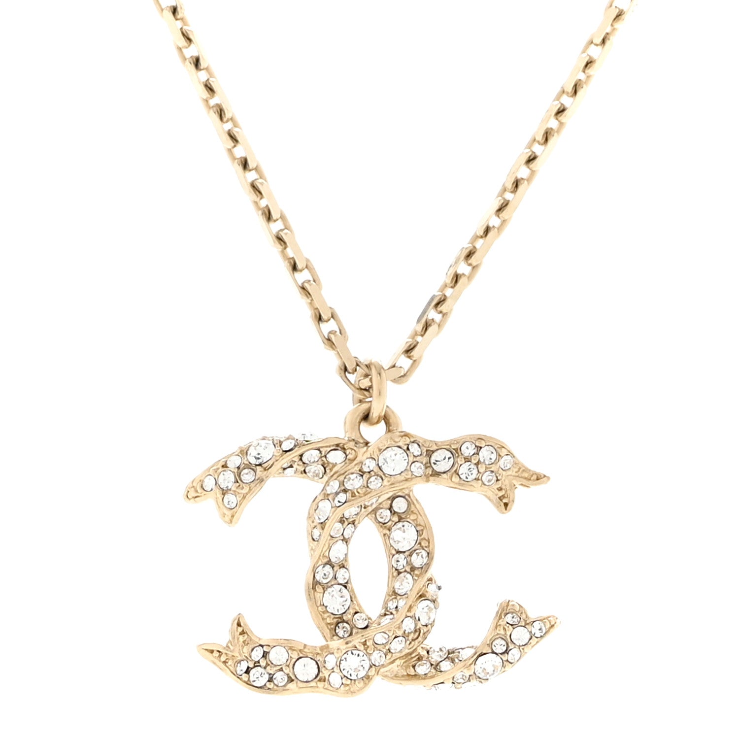 Chanel Crystal Textured CC Pendant Necklace Gold 4 of 7