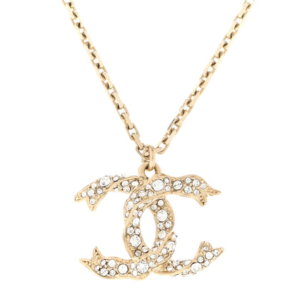 Chanel Crystal Textured CC Pendant Necklace Gold 4 of 7