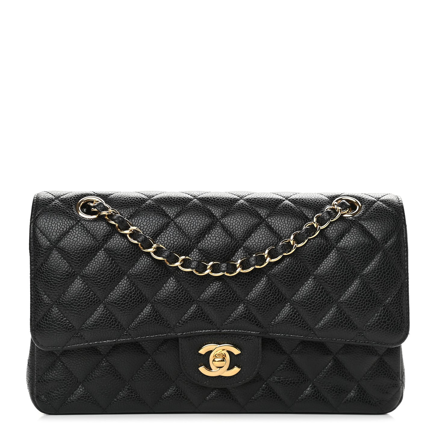 Caviar Quilted Medium Double Flap Black