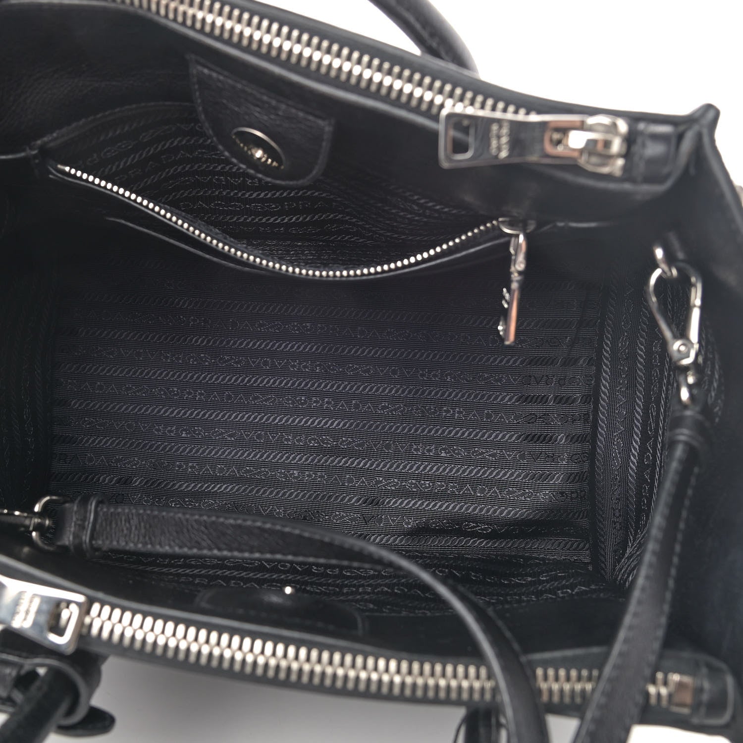 Prada Glace Calf Crystal Studded Crystal Twin Pocket Tote Black 2 of 5