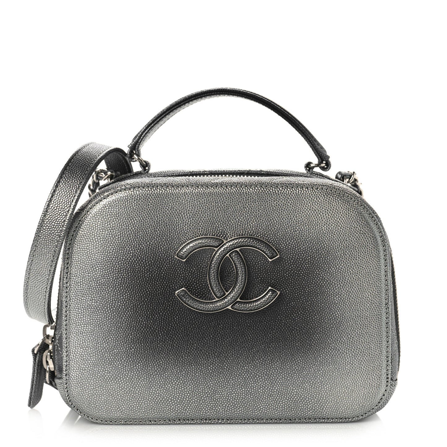 Metallic Caviar Small Coco Curve Vanity Bag Navy Blue Silver