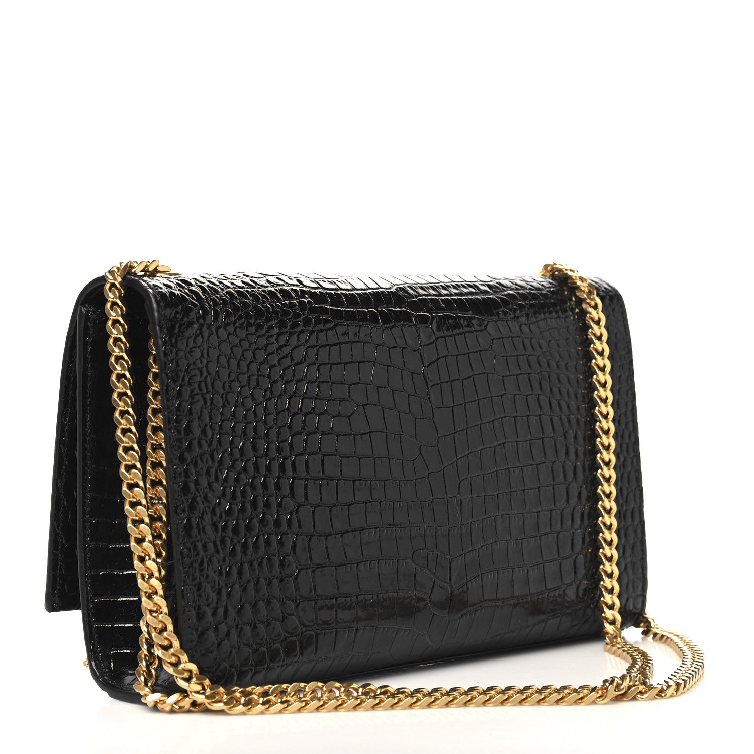 Saint Laurent Calfskin Crocodile Embossed Medium Classic Monogram Kate Tassel Satchel Black 3 of 9