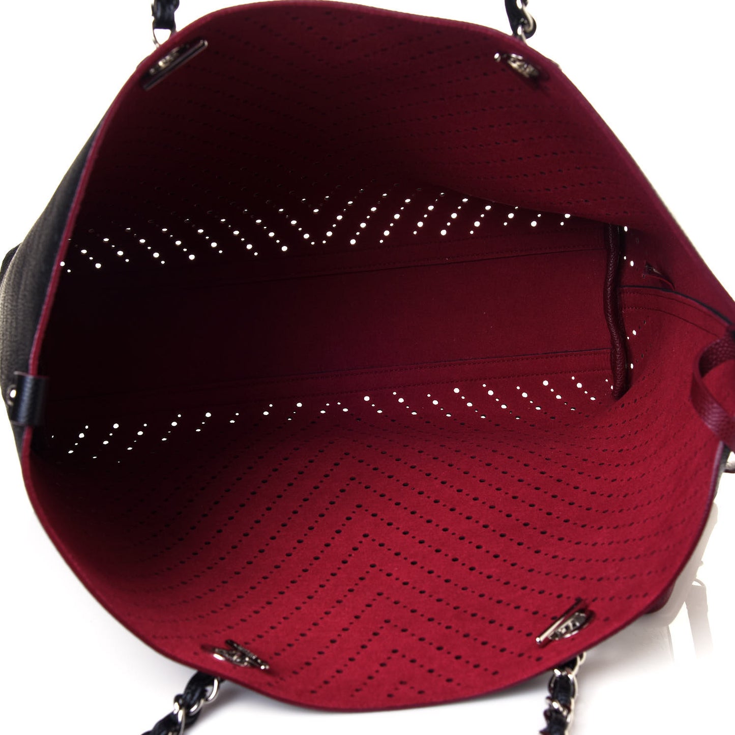 Perforated Grained Calfskin Large Shopping Tote Black