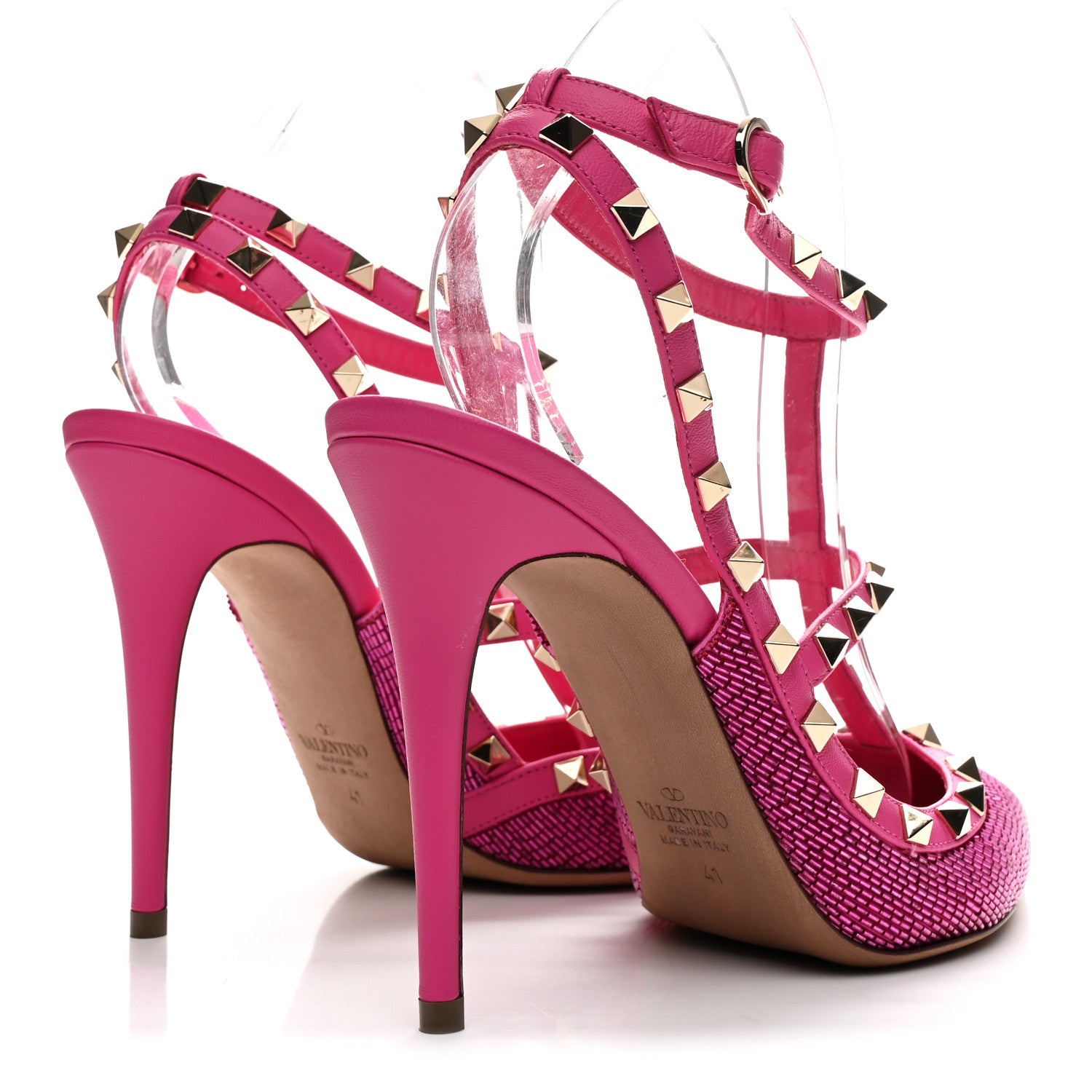 Valentino Garavani Nappa Beaded Embroidered Rockstud Ankle Strap 100mm Pumps 41 Pink 5 of 10