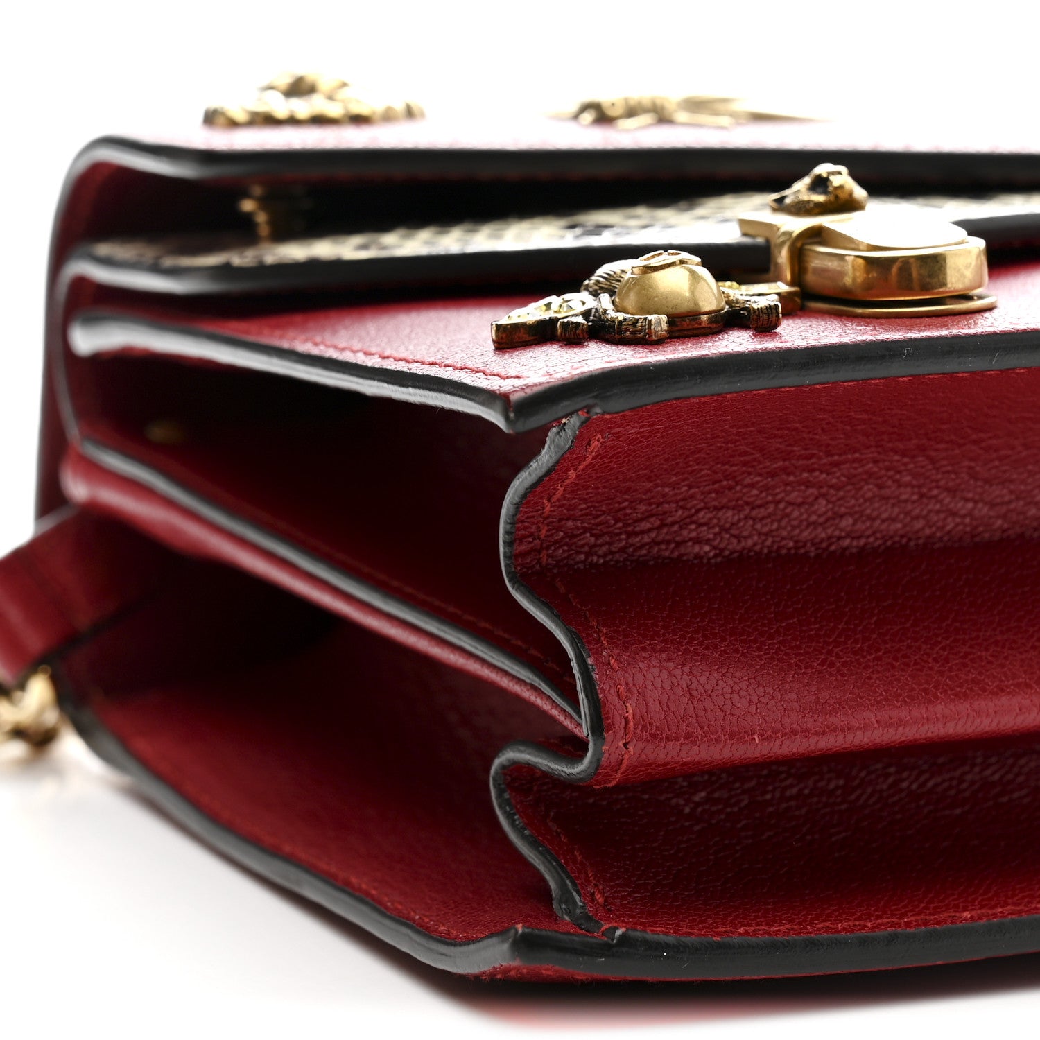 Gucci Calfskin Snakeskin Studded Small Ottilia Top Handle Bag Hibiscus Red 10 of 16