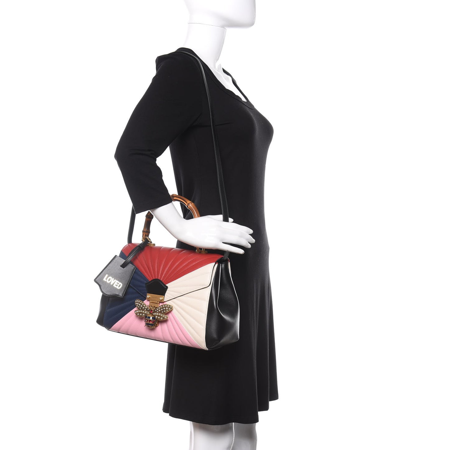 Calfskin Bamboo Trapuntata Queen Margaret Top Handle Bag Blue Agata Hibiscus Red Mystic White Sugar Pink