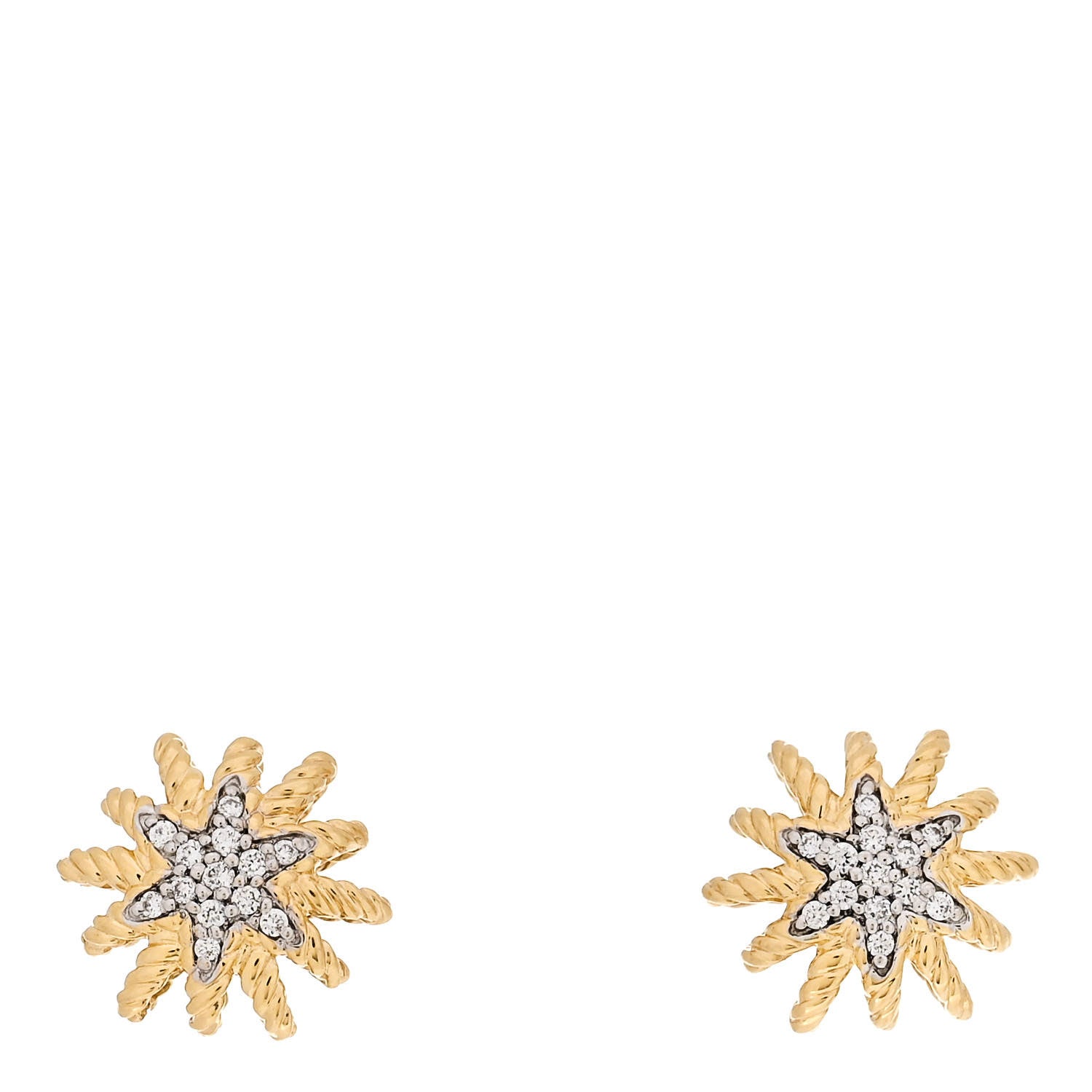 David Yurman 18K Yellow Gold Diamond 10mm Starburst Earrings 1 of 4