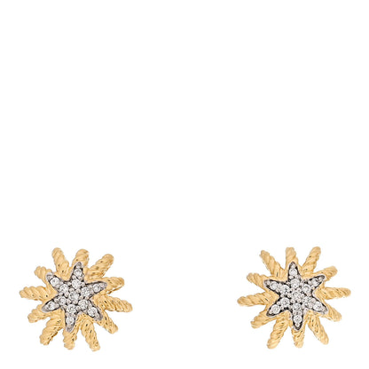 David Yurman 18K Yellow Gold Diamond 10mm Starburst Earrings 1 of 4