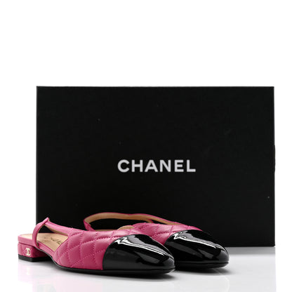 Chanel Lambskin Patent Cap Toe CC Slingback Flats 37 Pink Black 11 of 11