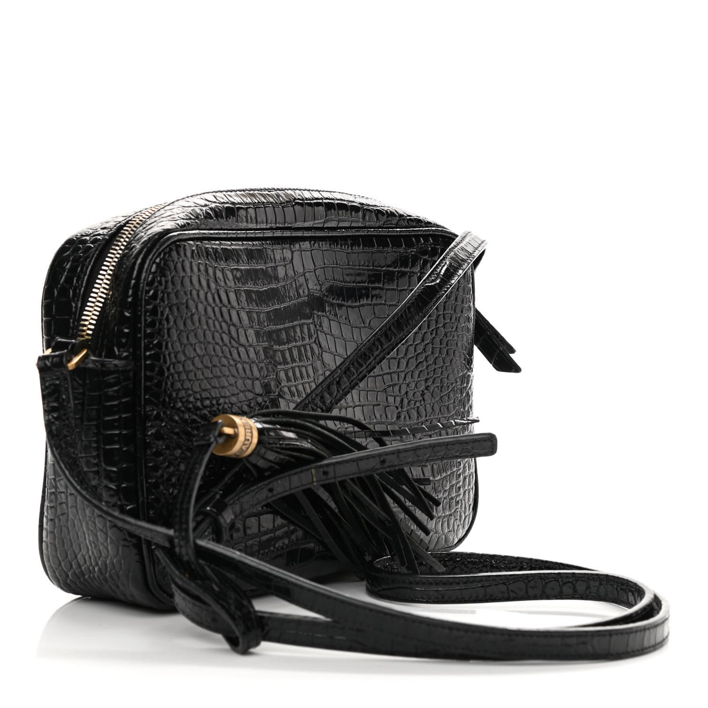 Patent Calfskin Crocodile Embossed Monogram Lou Camera Bag Black