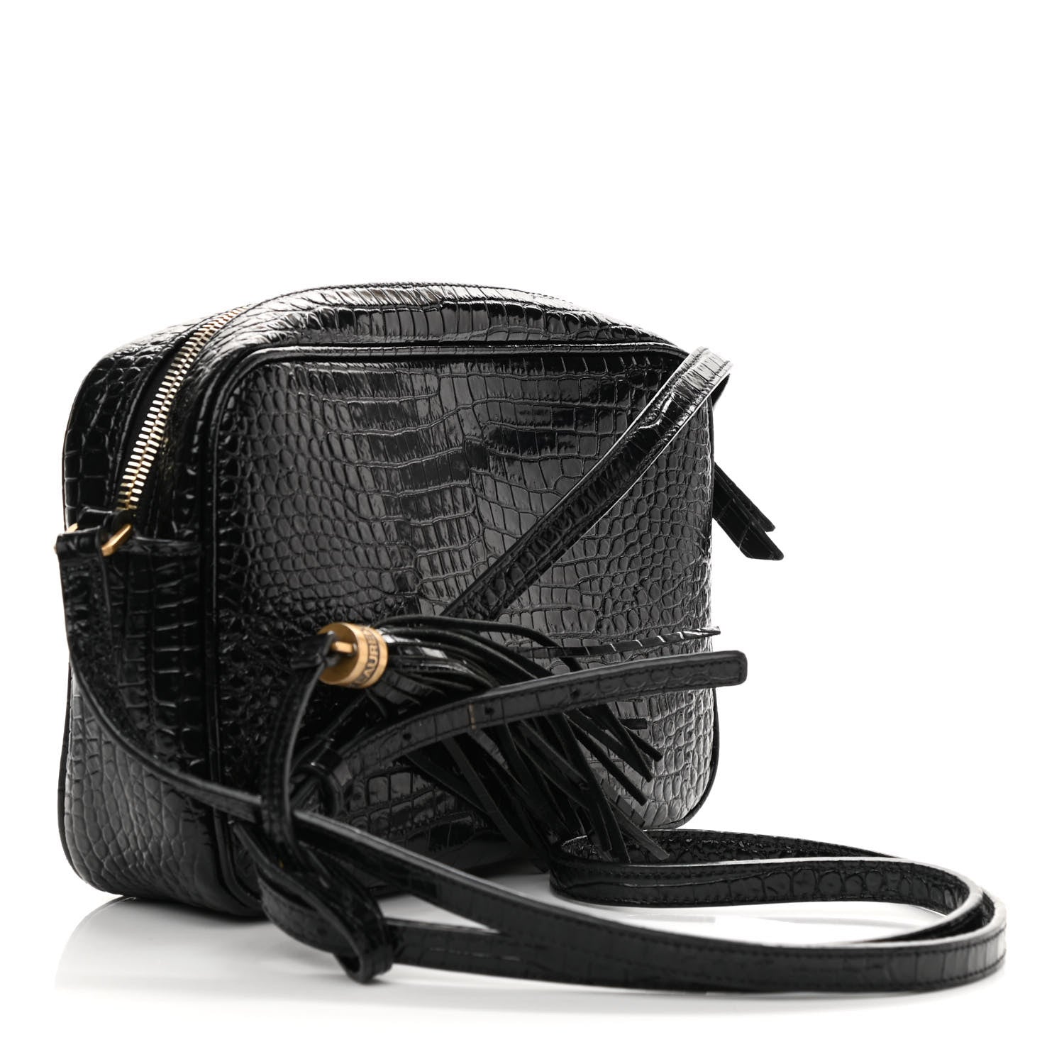 Saint Laurent Patent Calfskin Crocodile Embossed Monogram Lou Camera Bag Black 3 of 12