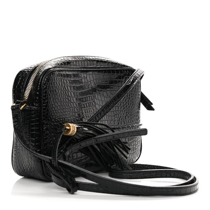 Saint Laurent Patent Calfskin Crocodile Embossed Monogram Lou Camera Bag Black 3 of 12