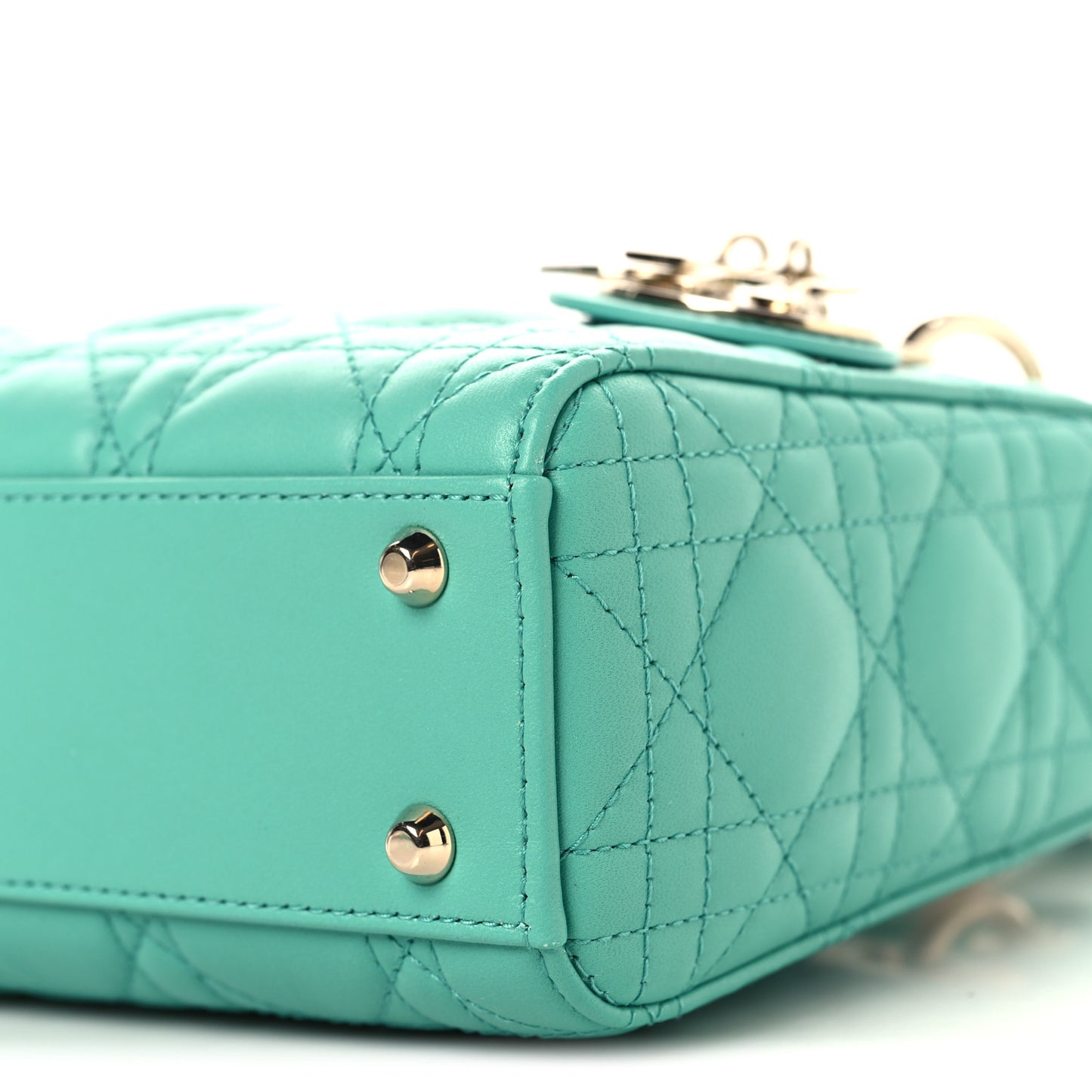 Lambskin Cannage Mini Lady Dior Aquamarina