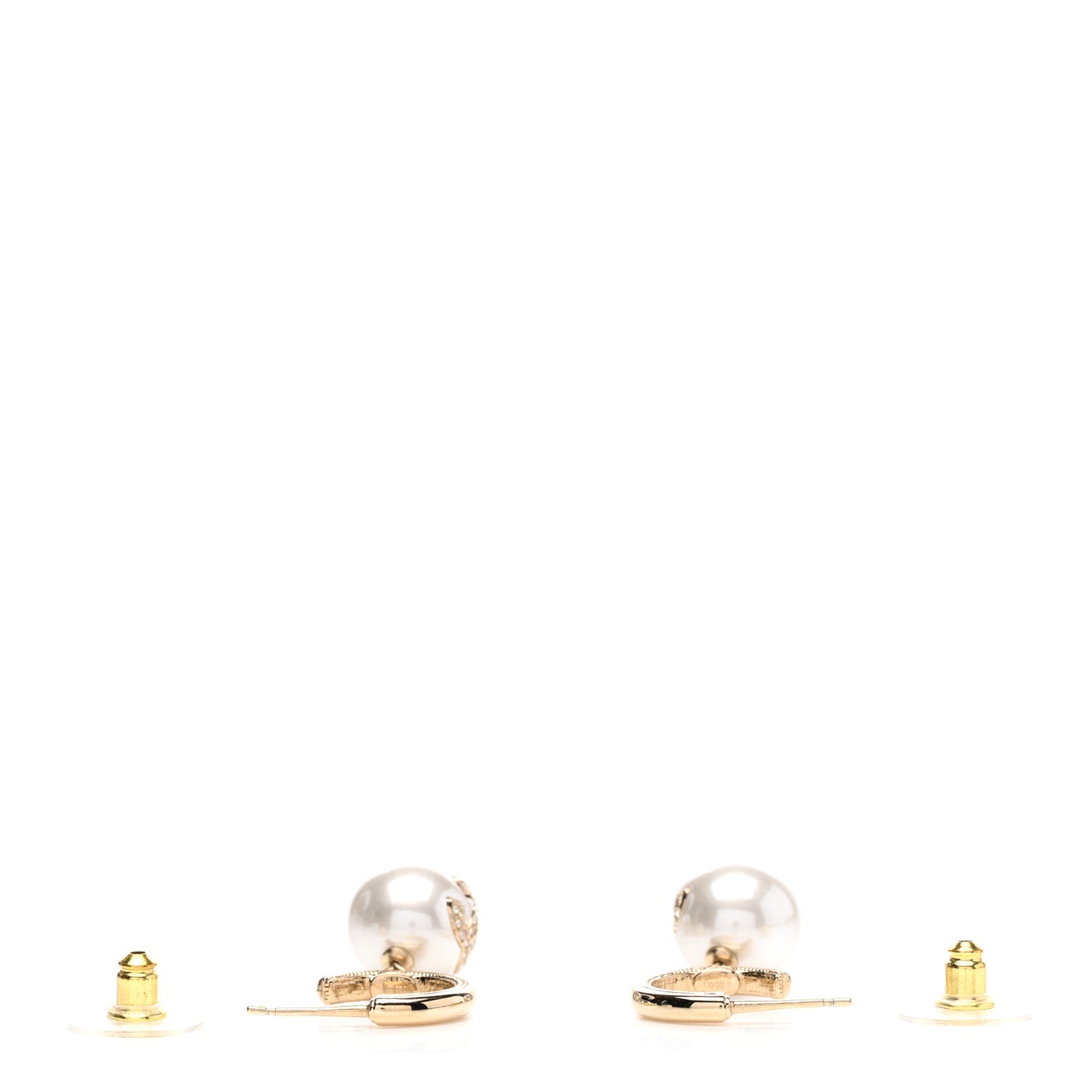 Pearl Crystal CC Drop Earrings Gold Pearly White