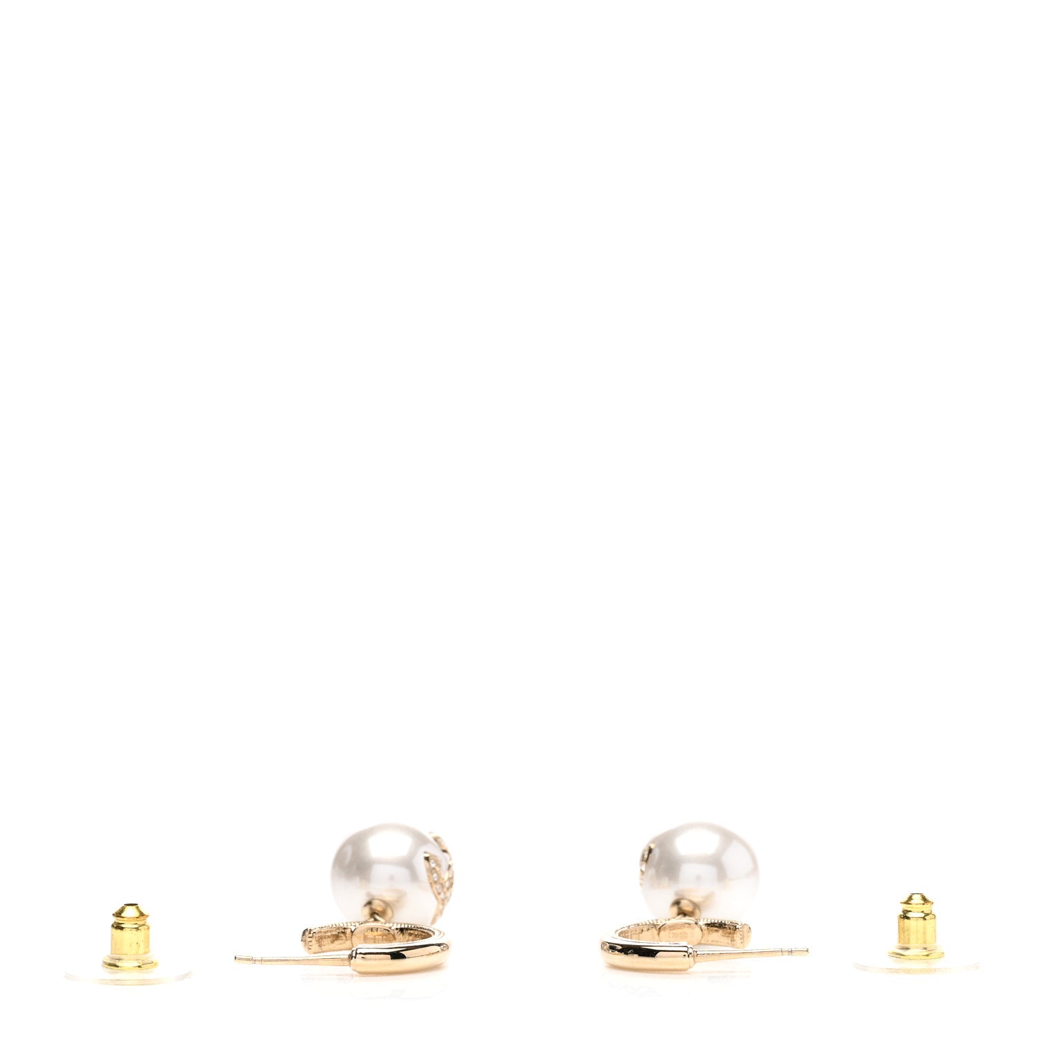Chanel Pearl Crystal CC Drop Earrings Gold Pearly White 3 of 4