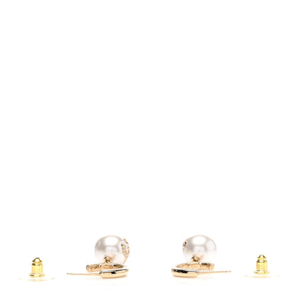 Chanel Pearl Crystal CC Drop Earrings Gold Pearly White 3 of 4
