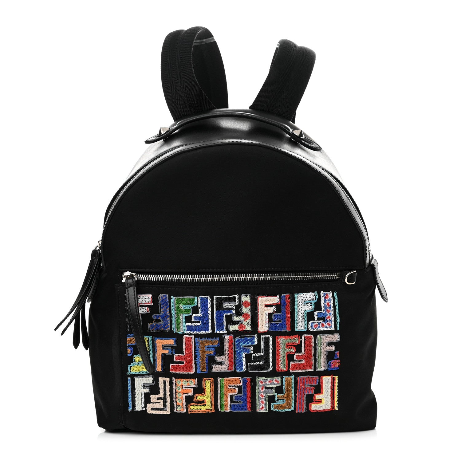 Fendi Nylon Vitello Liberty Sequin Fun Fair Embroidered Backpack Black 1 of 12