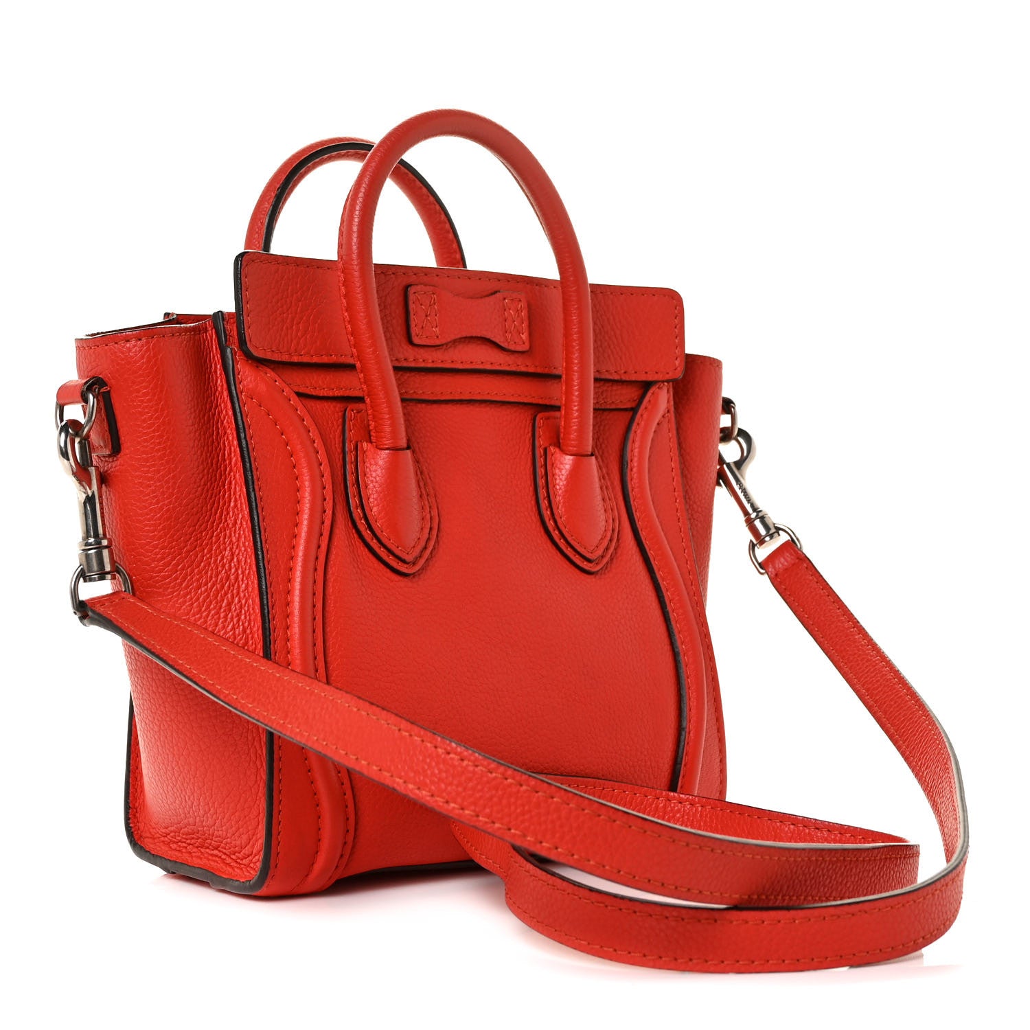 Celine Drummed Calfskin Nano Luggage Vermillion 3 of 8