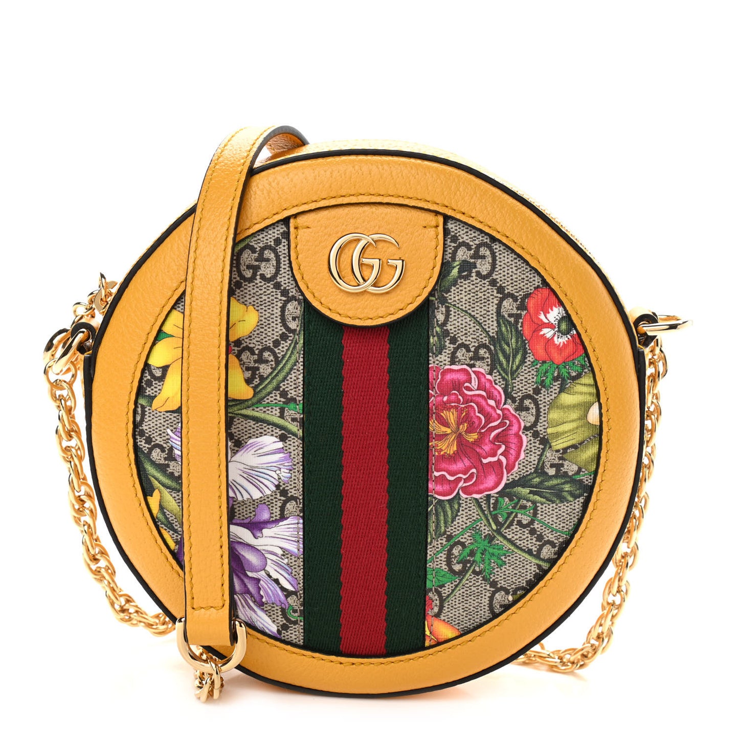 GG Supreme Monogram Flora Web Mini Ophidia Round Shoulder Bag Beige Multicolor Crop
