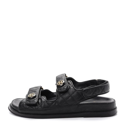 Chanel Grained Calfskin Velcro Dad Sandals 39.5 Black 1 of 11