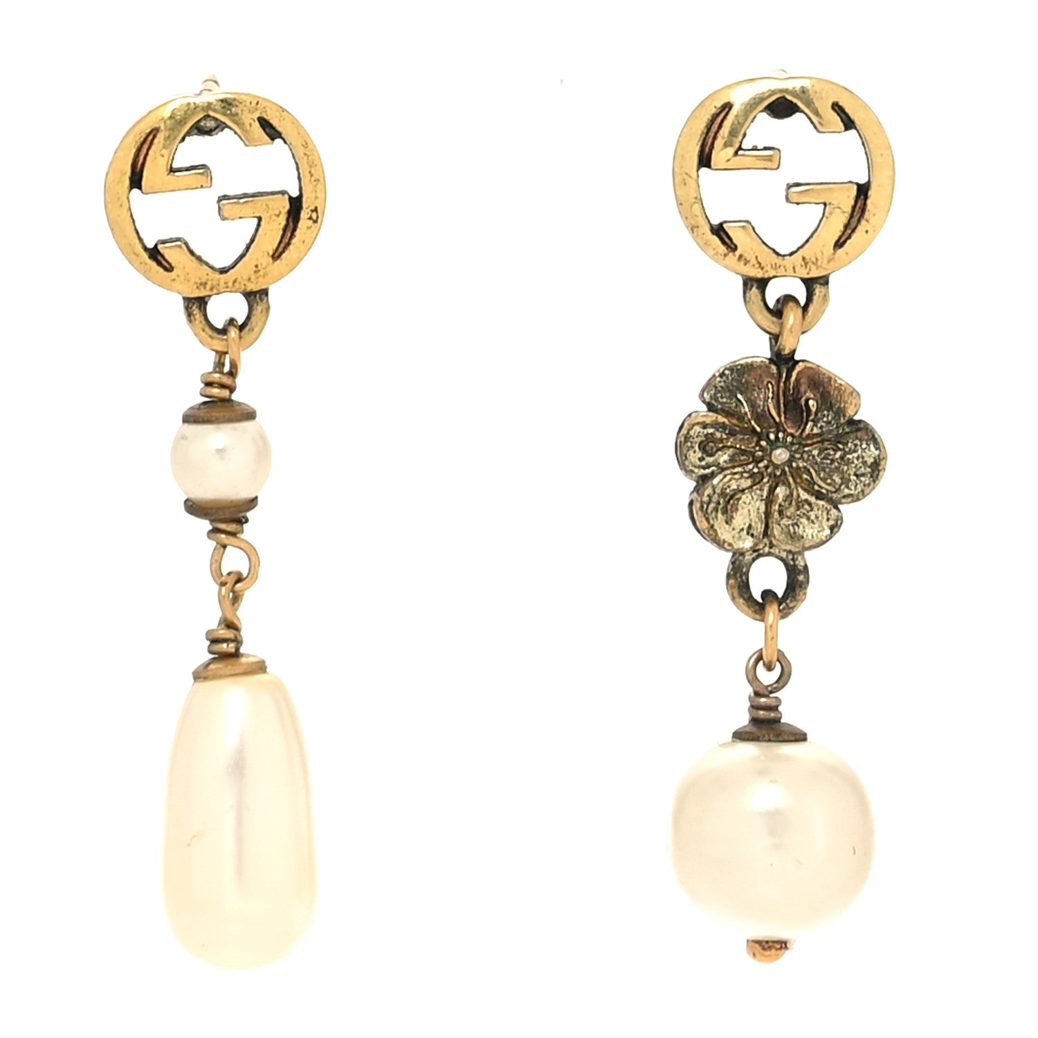 Gucci Pearl Interlocking G Flower Earrings Gold 1 of 5
