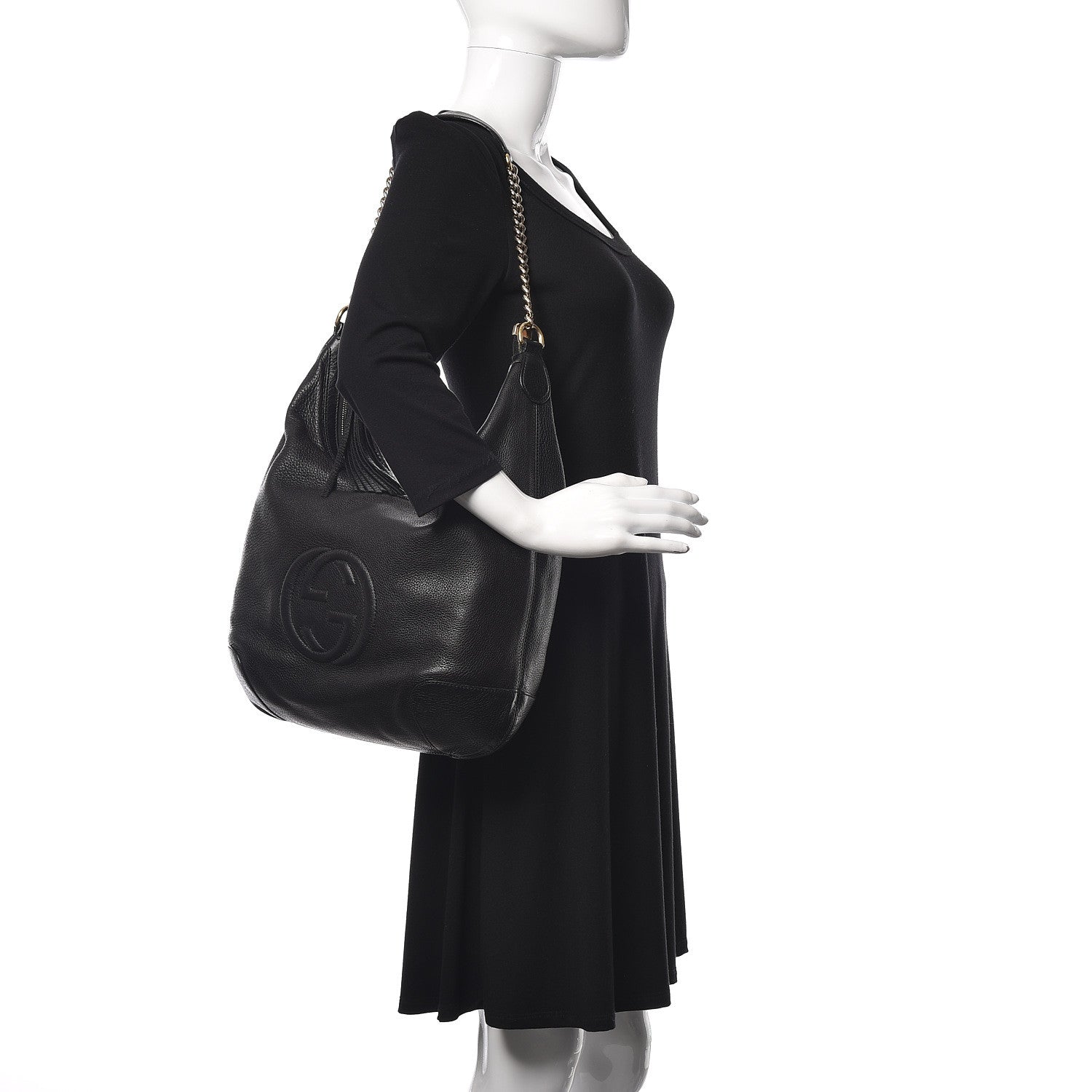 Gucci Pebbled Calfskin Medium Soho Chain Hobo Black 2 of 9