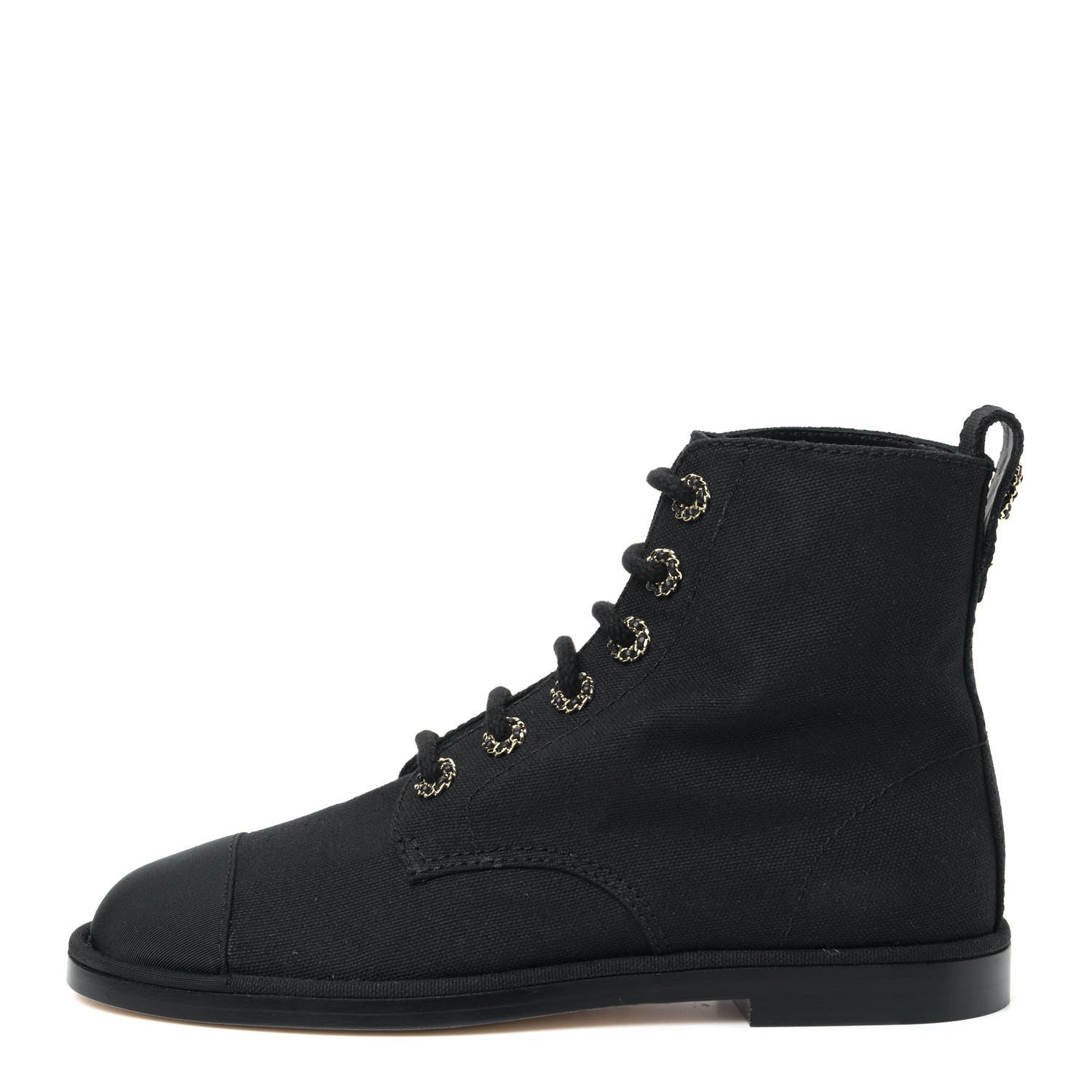 Chanel Cotton Grosgrain Cap Toe CC Lace Up Boots 37 Black 2 of 15