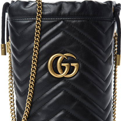 Gucci Calfskin Matelasse Mini GG Marmont 2.0 Bucket Bag Black 10 of 11