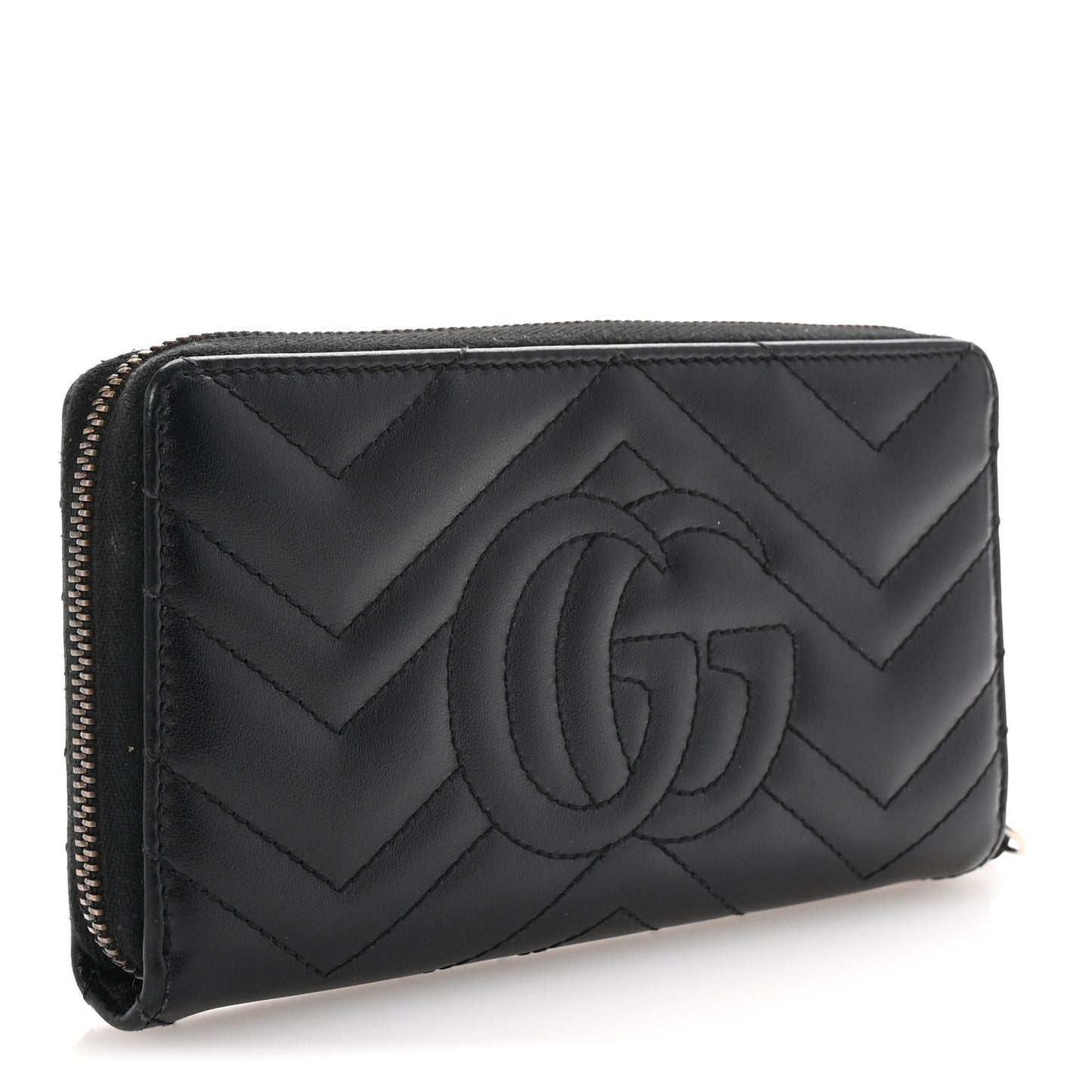 Calfskin Matelasse GG Marmont Zip Around Wallet Black