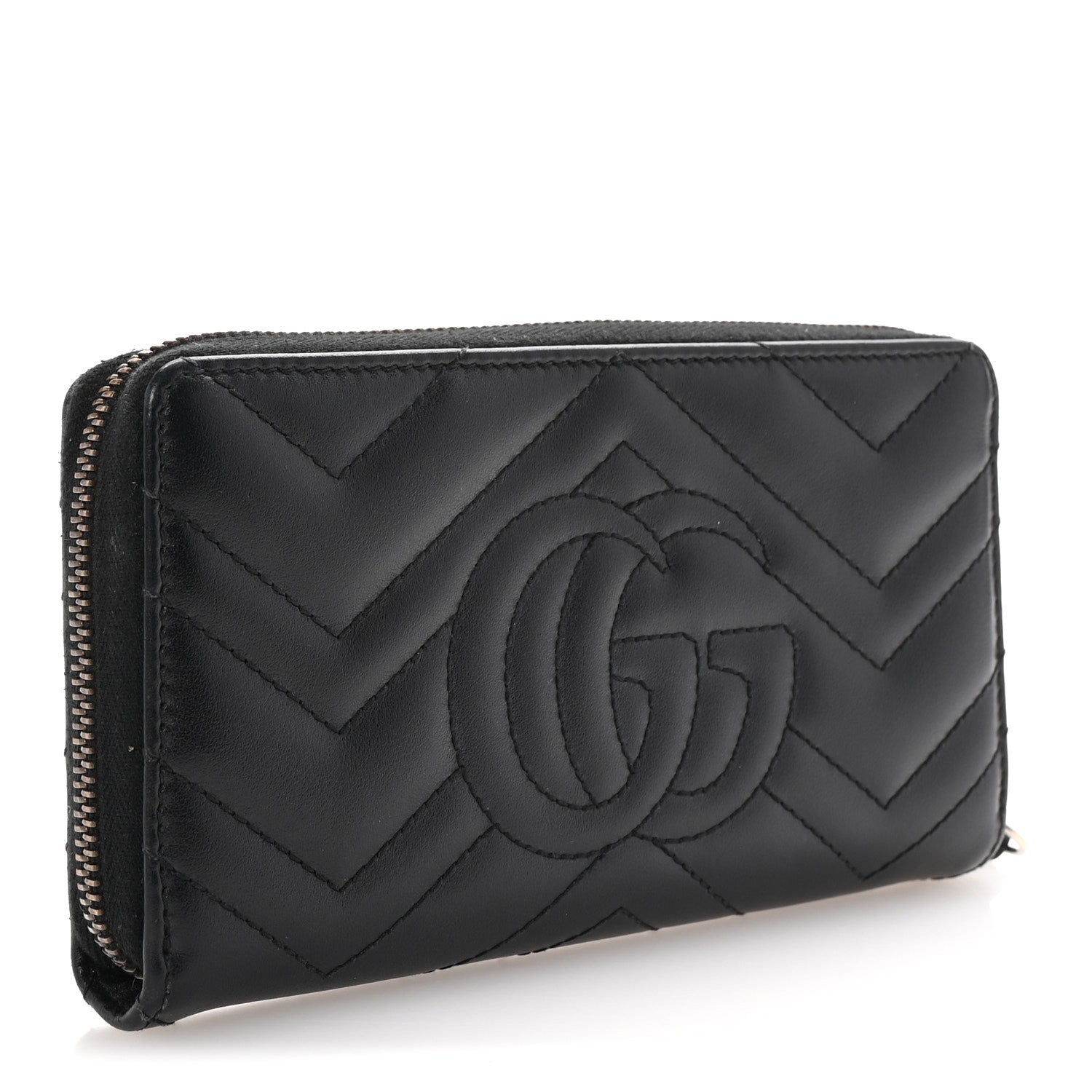 Gucci Calfskin Matelasse GG Marmont Zip Around Wallet Black 3 of 7