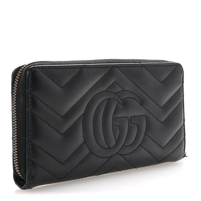 Gucci Calfskin Matelasse GG Marmont Zip Around Wallet Black 3 of 7
