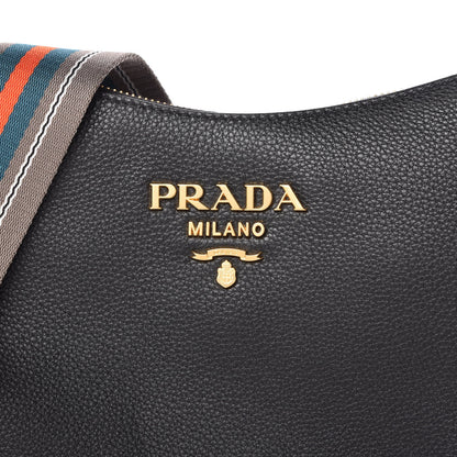 Prada Vitello Daino Zippered Messenger Hobo Black 10 of 10