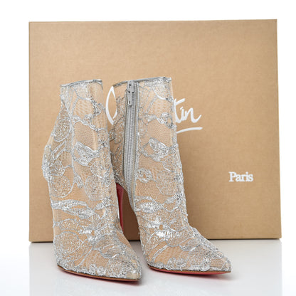 Christian Louboutin Lace Lurex Specchio Gipsybootie 100 Ankle Boots 37 Silver 8 of 8