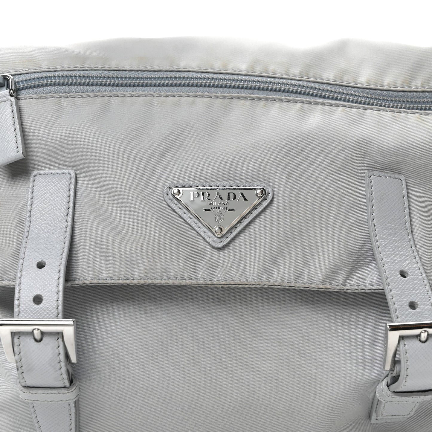 Re-Nylon Vela Saffiano Pocket Double Buckle Messenger Shoulder Bag Fiordaliso