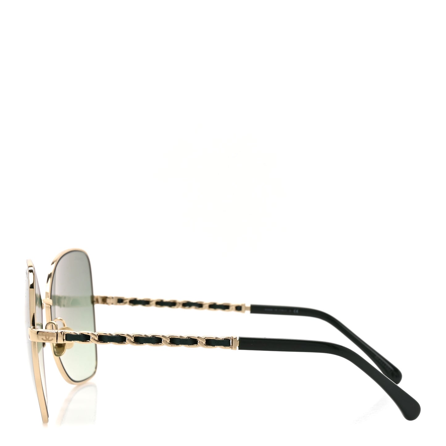 Metal Calfskin Butterfly Pearl Chain Sunglasses 4274Q Gold Green