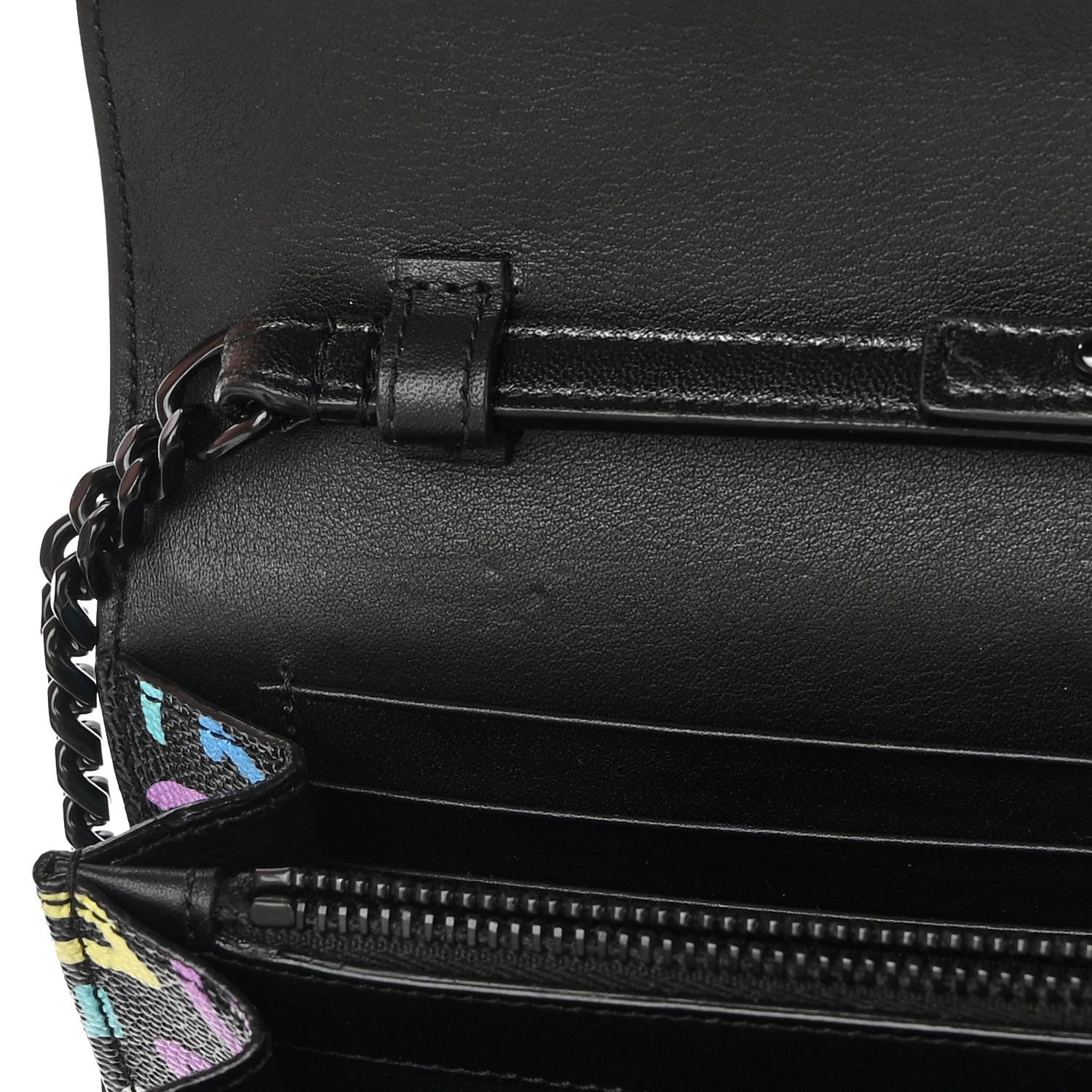 Saint Laurent Grain De Poudre Medium Classic Monogram Multicolor Graphic Print Chain Wallet Black 12 of 14