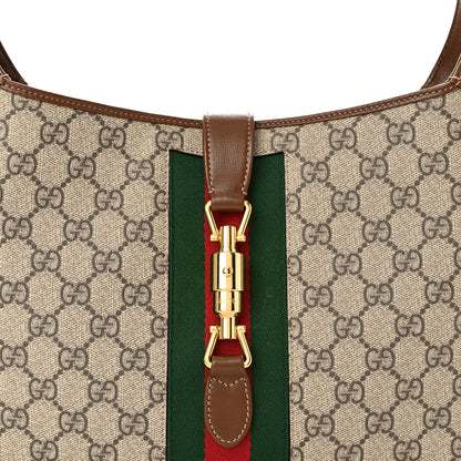 Gucci GG Supreme Monogram Azalea Calfskin Web Medium Jackie 1961 Hobo Beige Ebony Brown Sugar 8 of 10
