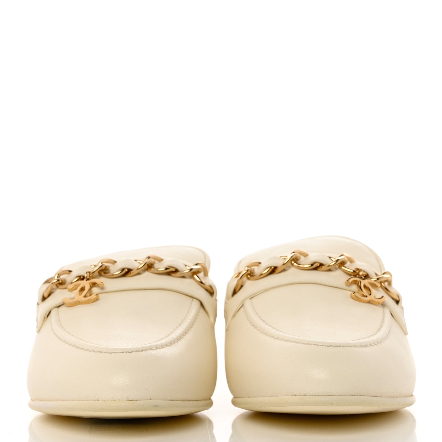 Lambskin Chain CC Mules 40.5 Ivory