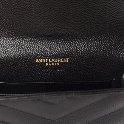 Saint Laurent Grain De Poudre Matelasse Chevron Small Monogram Envelope Wallet Black 6 of 8