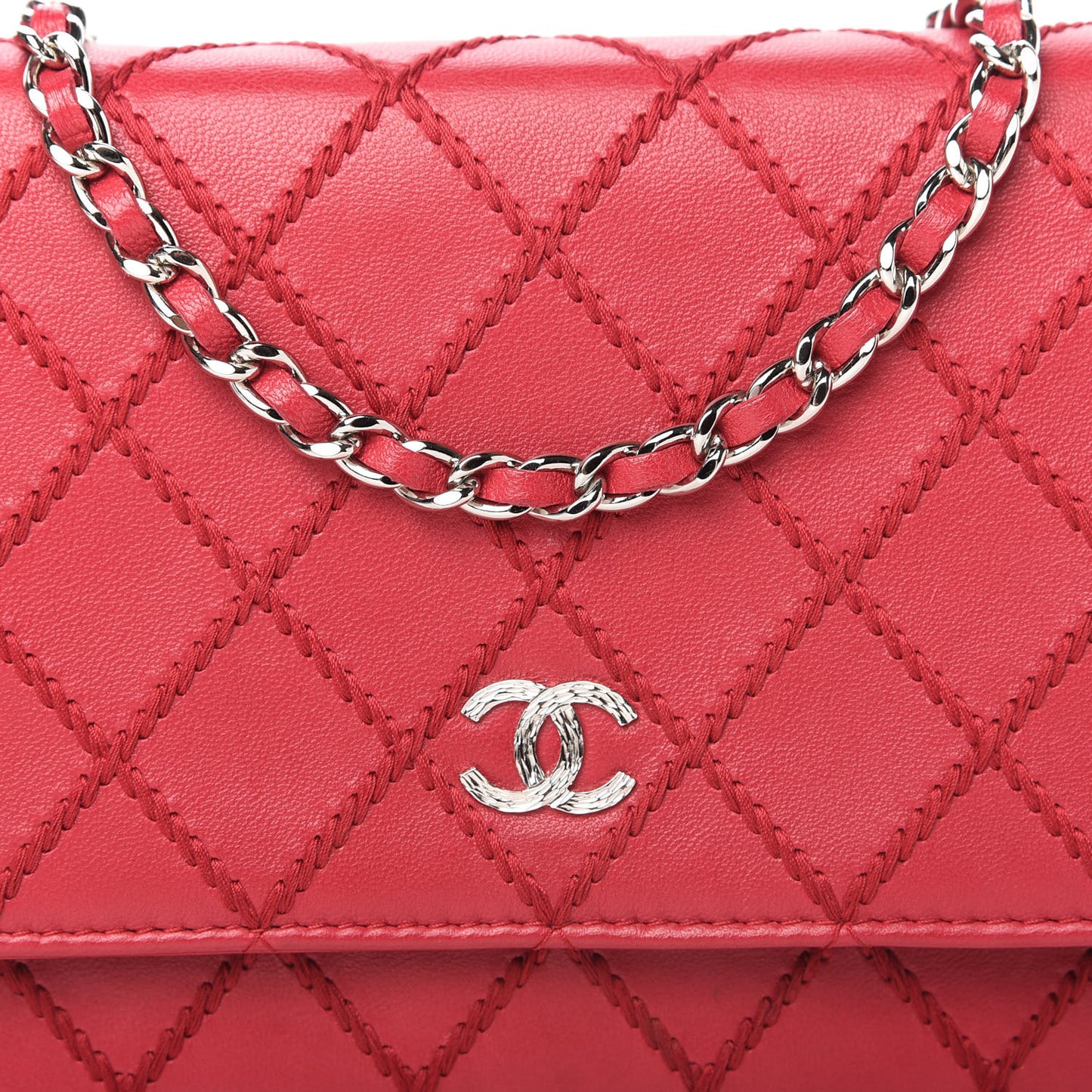 Calfskin Diamond Stitch Wallet On Chain WOC Fuchsia
