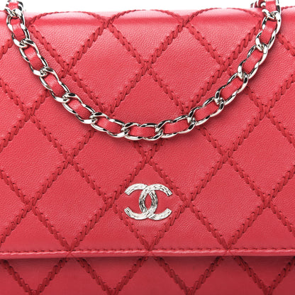Chanel Calfskin Diamond Stitch Wallet On Chain WOC Fuchsia 11 of 12