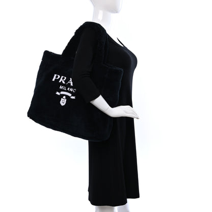 Prada Terry Cloth Tote Bag Black White 2 of 8