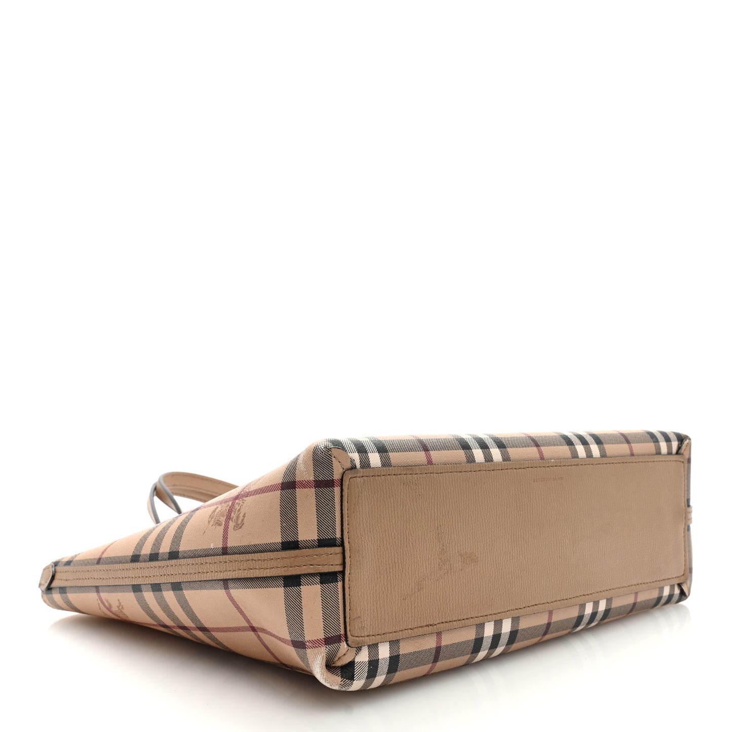 Grainy Calfskin Haymarket Check Small Reversible Tote Mid Camel