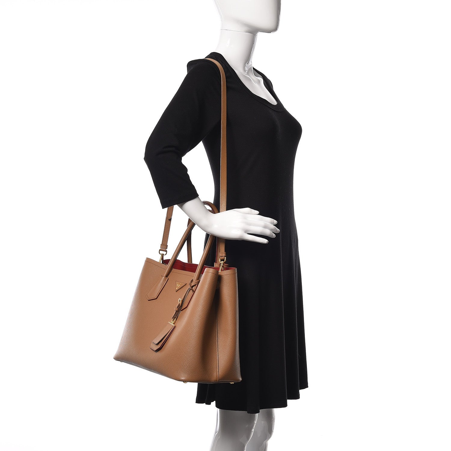 Prada Saffiano Cuir Large Double Bag Caramel Fuoco 2 of 19