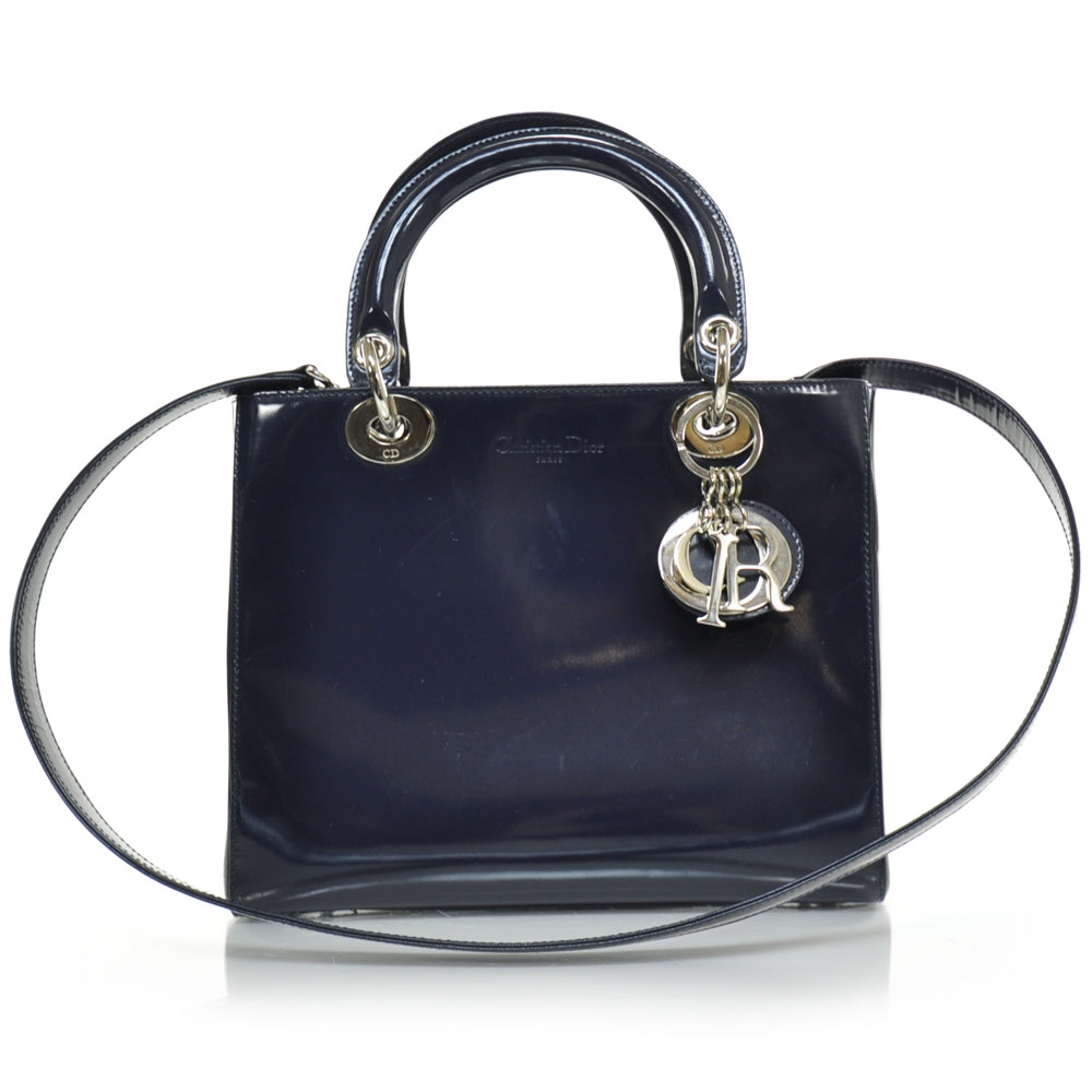 Patent Medium Lady Dior Navy Blue