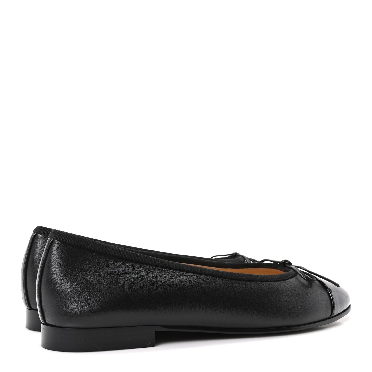 Lambskin Patent Cap Toe Ballerina Flats 39.5 Black