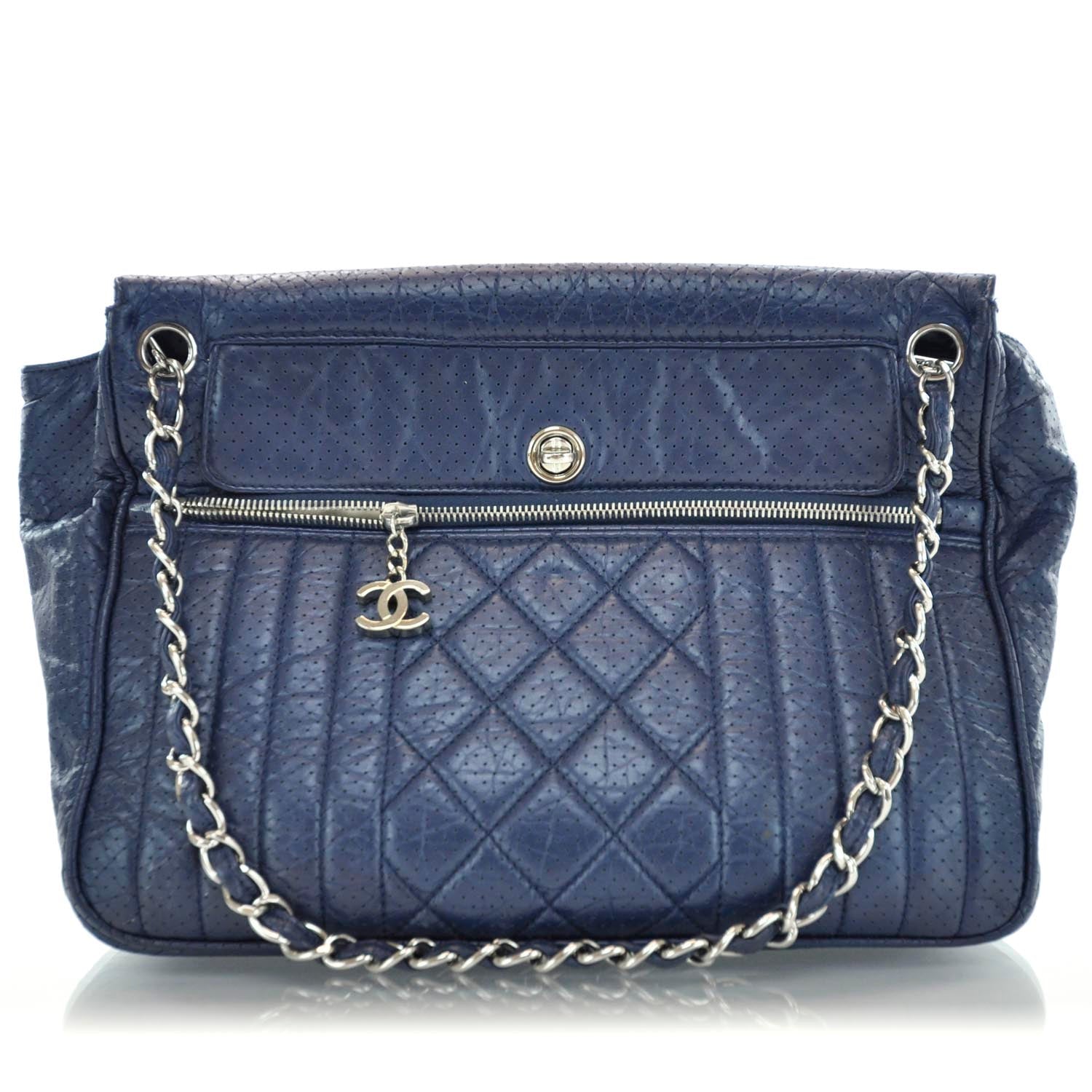 Chanel Aged Calfskin Perforated Tote Navy 1 of 10