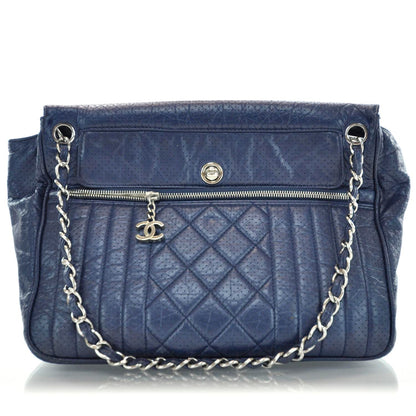 Chanel Aged Calfskin Perforated Tote Navy 1 of 10