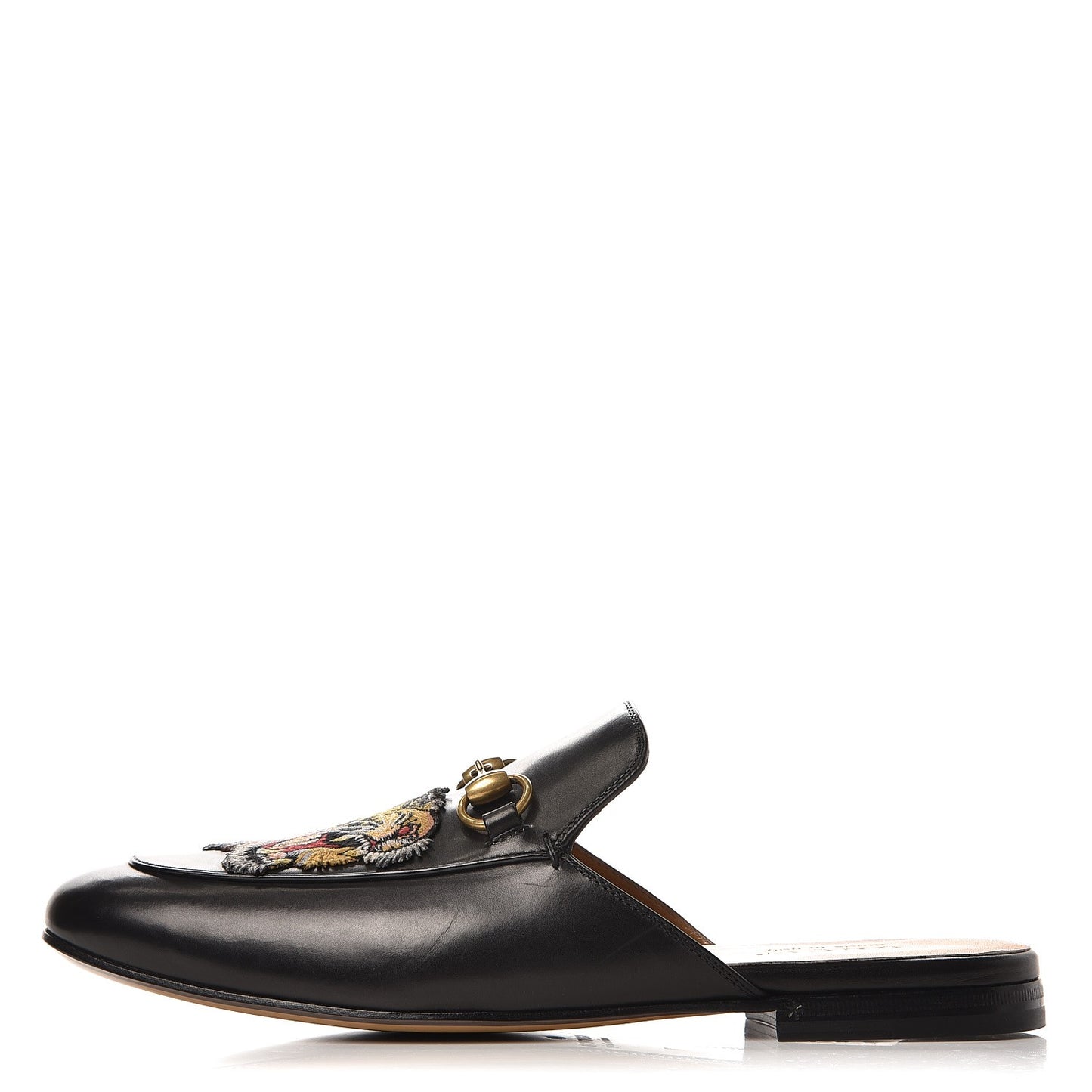 Calfskin Tiger Embroidered Mens Princetown Slippers 7 Black